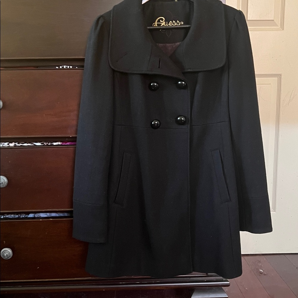 Y2K Guess Elegant Wool Blend Black Coat (Size: Women's Large)